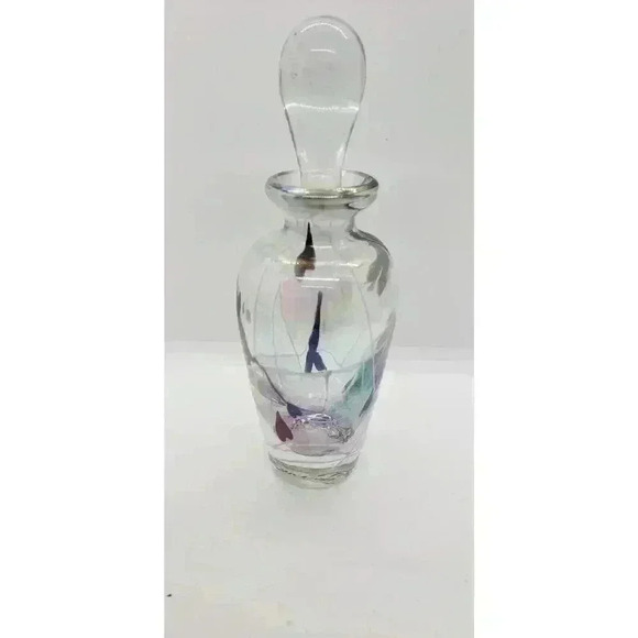 Vintage Art Glass Hanging Upside Down Abstract Heart Irredescent Perfume Bottle - Picture 8 of 14